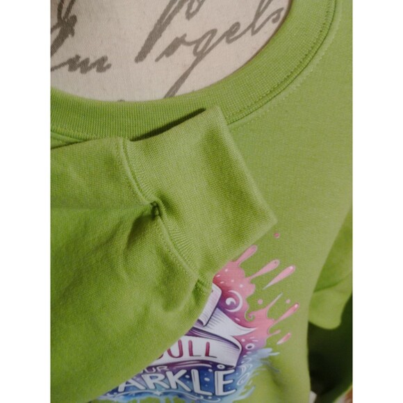 Women's Green LS Sweatshirt Sz L "Never Let Anyone Dull Your Sparkle" Graphics - Picture 3 of 8